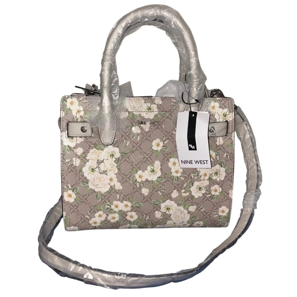 NWT Nine West Limited Edition Bettina Peony Logo Floral Tote Bag White Taupe